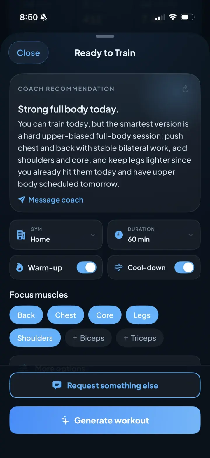 Iridium’s coach recommendation and workout generator