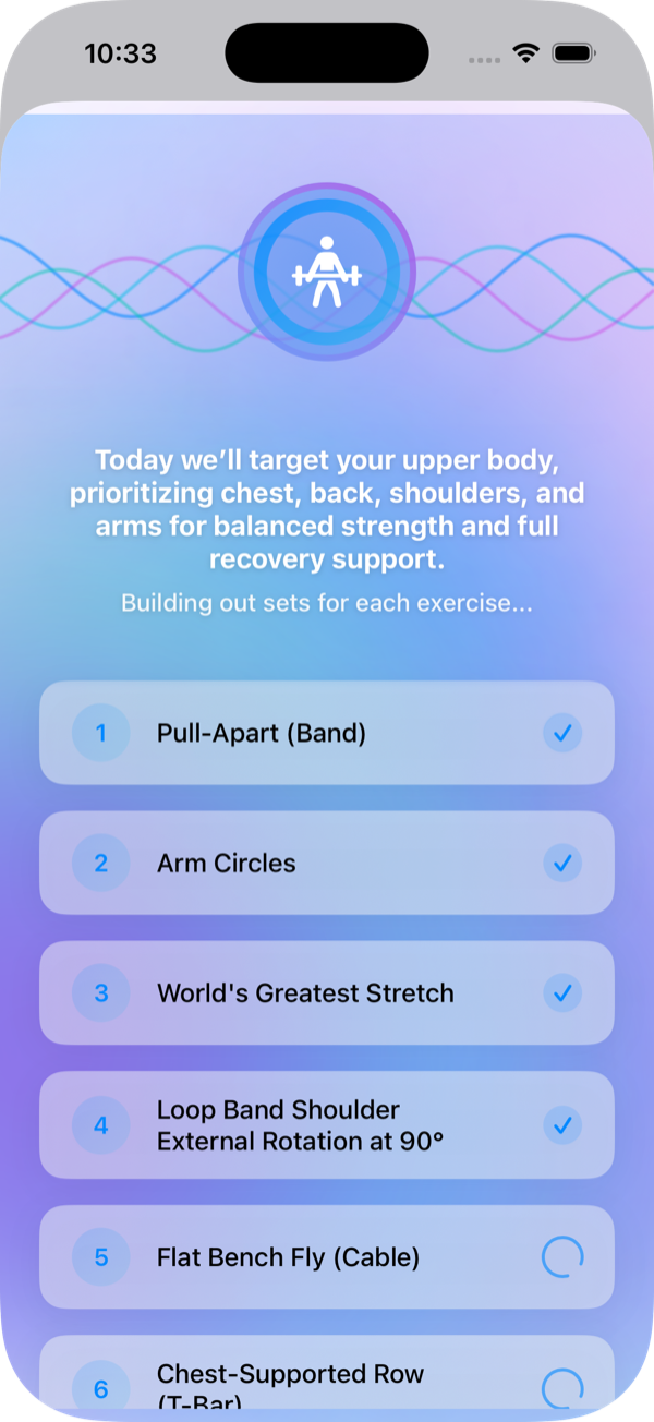 AI workout generation in Iridium